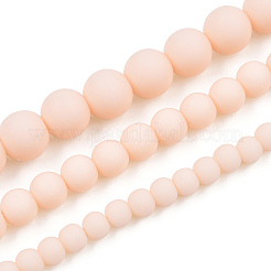 オペークガラスビーズ連売り  艶消し  ラウンド  桃パフ  8~8.5mm  穴：1.5mm  約51~53個/連  14.96インチ〜15.55インチ（38~39.7cm）&nbsp;GLAA-T032-P8mm-MD09