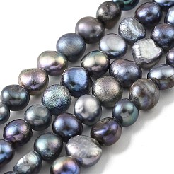 染色天然淡水パールビーズ連売り  研磨両側  ブラック  5~6mm  穴：0.5mm  約31個/連  6.89''（17.5センチメートル）&nbsp;PEAR-A006-04G