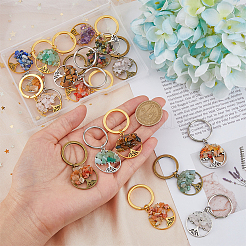3 Sets 3 Colors Tibetan Style Alloy & Natural Mixed Gemstone Chips Pendant Keychain&nbsp;KEYC-FH0001-44