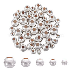 50 個 5 スタイル 925 スターリングシルバービーズ  ラウンド  銀  2~4x1.2~3.5mm  穴：0.7~1.6mm  10個/スタイル&nbsp;STER-TA0001-18