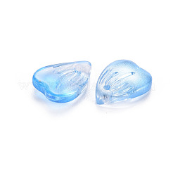 透明スプレー塗装ガラスチャーム  グリッターパウダー付き  花弁  ライトスカイブルー  12x9x3mm  穴：1.2mm&nbsp;GLAA-S190-020A-06