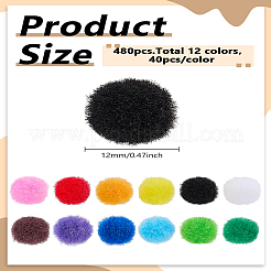 480個 12色 DIY 人形 クラフト ポンポン 糸 ポンポン ボール  ミックスカラー  12mm  40個/カラー&nbsp;DIY-LP0005-43
