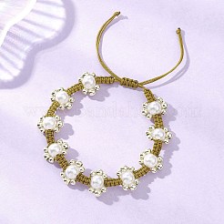 プラスチック製の模造真珠と電気メッキの非磁性合成ヘマタイトビーズの編み込みビーズブレスレット（女性用）  ゴールデンロッド  内径：1-3/4~3-1/8インチ（4.45~78cm）&nbsp;BJEW-JB12918