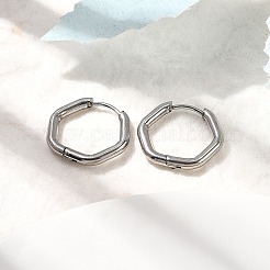 201 ステンレススチールフープピアス  316サージカルステンレススチールピン付き  ステンレス鋼色  六角  17x19x2.5mm&nbsp;EJEW-Z137-02P-04