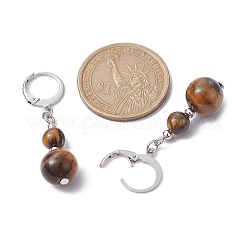 ラウンドナチュラルタイガーアイダングルピアス  女性用304ステンレススチールフレンチフックピアス  40~41x10~10.5mm&nbsp;EJEW-JE05536-04