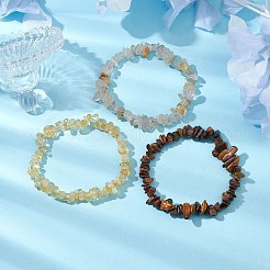 天然シトリン＆天然タイガーアイ＆天然ゴールドルチルクォーツチップビーズストレッチブレスレットセット3個  内径：2~2-1/8インチ（5.2~5.5cm）&nbsp;BJEW-JB10863