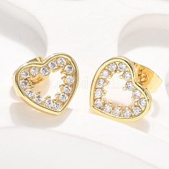 Brass Micro Pave Clear Cubic Zirconia Stud Earrings&nbsp;EJEW-C139-07G