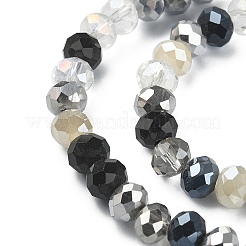 電気メッキガラスビーズセット  多面カット  ロンデル  ブラック  5.5~6x5mm  穴：1mm  約90~92個/連  16.54インチ〜16.93インチ（42~43cm）&nbsp;EGLA-YW0002-D01