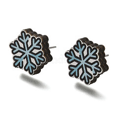 Christmas Printed Wood Stud Earrings for Women&nbsp;EJEW-U025-01J