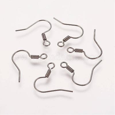 真鍮のピアスフック  耳ワイヤー  水平ループ付き  ニッケルフリー  ガンメタ色  17mm  穴：1.5mm  21ゲージ  ピン：0.7mm&nbsp;KK-Q363-B-NF-1