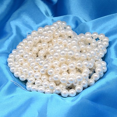 ラウンドシェルパールビーズ連売り  ホワイト  10mm  穴：0.8~1mm  約40個/連  15.74インチ&nbsp;BSHE-L011-10mm-A013-1
