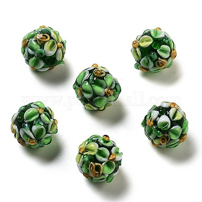手作りランプワークビーズ連売り  バンピー  花の丸  春の緑  11.5~13x11~12mm  穴：1.6~1.8mm  約45個/連  17.68~19.65''（44.9~49.9センチメートル）&nbsp;LAMP-N021-015A-10-1
