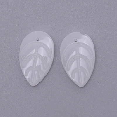 手作りランプワークビーズ  葉  ホワイト  18x11x3mm  穴：1mm&nbsp;LAMP-CJC0004-11C-1