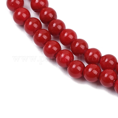 シェルパールビーズ連売り  ラウンド  レッド  4.5x4mm  穴：0.8mm  約98個/連  15.91''（40.4センチメートル）&nbsp;BSHE-K015-4mm-01-1
