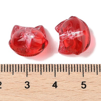 透明スプレーペイントガラスビーズ  猫  レッド  12.5x14x11mm  穴：1.4mm&nbsp;GLAA-Z011-09B-1