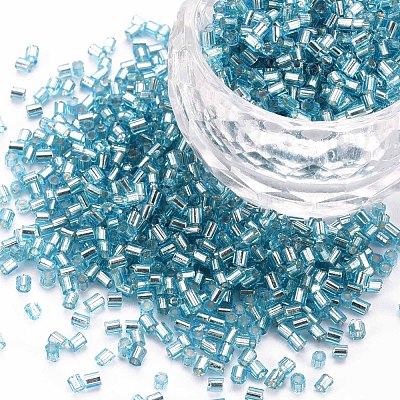 ガラス竹ビーズ  銀並ぶ  空色  1.8~2.2x1.8~2mm  穴：0.8~0.9mm  約15000個/ポンド&nbsp;SEED-S032-08A-23-1