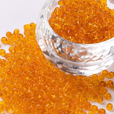 ガラスシードビーズ  トランスペアレント  ラウンド  オレンジ  8/0  3mm  穴：1mm  約10000ビーズ/ポンド&nbsp;SEED-A004-3mm-9-1
