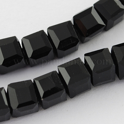 ガラスビーズ連売り  多面カット  キューブ  ブラック  7~8x7~8x7~8mm  穴：1.5mm  約97~100個/連  70~71cm&nbsp;GLAA-R041-8x8mm-20-1