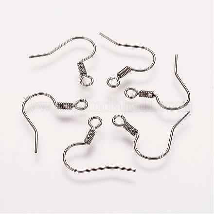 真鍮のピアスフック  耳ワイヤー  水平ループ付き  ニッケルフリー  ガンメタ色  17mm  穴：1.5mm  21ゲージ  ピン：0.7mm&nbsp;KK-Q363-B-NF-1