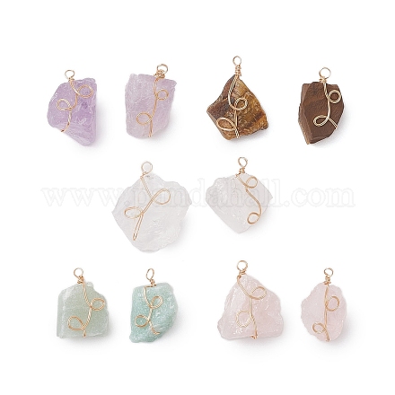 Raw Rough Gemstone Copper Wire Wrapped Pendants PALLOY-JF03028-1