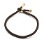 Cotton Cord Bracelets, with Brass Finding, Golden, Coffee, 8-1/2 inch(21.5cm)~9 inch(23cm)