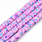 Handmade Polymer Clay Bead Strands, Column with Flower, Violet, 6x5mm, Hole: 1mm, about 63pcs/strand, 15.75''(40cm)