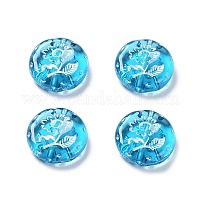 メッキクリアアクリルビーズ  ライン入り  花柄とフラットラウンド  ディープスカイブルー  17.5~18x5~5.5mm  穴：1.8mm  約399個/500g&nbsp;OACR-G016-27J