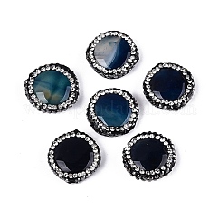 天然瑪瑙ラインストーンビーズ  染め  フラットラウンド  ブルー  17~18x6mm  穴：1mm
