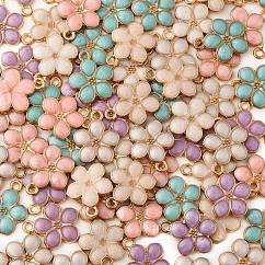 Light Gold Plated Alloy Enamel Pendants, Flower, Cadmium Free & Lead Free, Mixed Color, 17x14.5x1.5mm, Hole: 1.6mm