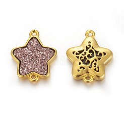 真鍮製リンクコネクター  ドゥルージーレジン付き  黄金色メッキ  スター  ミックスカラー  17.5x15x3.7mm  穴：1mm&nbsp;KK-O117-C