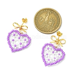 Heart Handmade Glass Seed Beads Dangle Stud Earrings&nbsp;EJEW-MZ00369-03