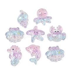 クリア樹脂カボション  ヒトデ/貝殻/イルカ/タツノオトシゴ/カニ  スパンコール入り  ミックスカラー  19~24.5x14~23x7.5~8mm&nbsp;KY-G031-06