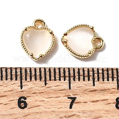 ハート真鍮チャーム  猫の目で  ニッケルフリー  18KGP本金メッキ  ホワイト  9x7.5x3.5mm  穴：1mm&nbsp;KK-D024-02B-G