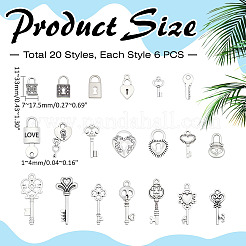 120Pcs 20 Styles Tibetan Style Alloy Key Pendants&nbsp;FIND-ME0002-08
