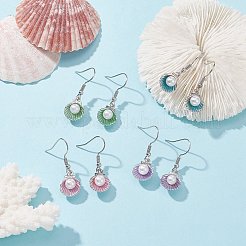 4 ペア 4 色合金エナメルシェル形状ダングルイヤリング、プラスチックパールビーズ付き  女性用316サージカルステンレスジュエリー  ミックスカラー  33.5mm  ピン：0.6mm  1ペア/カラー&nbsp;EJEW-JE05249