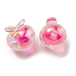 UVメッキレインボー虹色アクリルビーズ  ツートンカラーの二層ビーズ  桃  ショッキングピンク  18x17.5x16mm  穴：3.5mm&nbsp;OACR-F004-02F