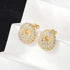 真鍮製マイクロパヴェキュービックジルコニアスタッドピアス  ラックめっき  長持ちメッキ  18KGP本金メッキ  アルファベットのO  13.5x11mm&nbsp;EJEW-Z091-04G-O