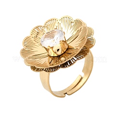 201 Stainless Steel Pave Single Cubic Zirconia Adjustable Cuff Rings for Women&nbsp;RJEW-K318-02J-G