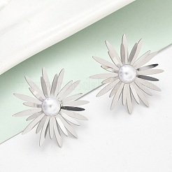 304ステンレススチールABS模造真珠スタッドピアス  花  ステンレス鋼色  30mm&nbsp;EJEW-Z098-20P