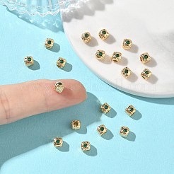 シェグレース 真鍮 キュービックジルコニアビーズ  キューブ  カドミウムフリーと鉛フリー＆ニッケルフリー  18KGP本金メッキ  グリーン  4x4x4mm  穴：1.6mm&nbsp;XGRQ4H529-682G-B