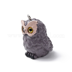 不透明樹脂ペンダント  フクロウチャーム  プラチナ鉄ループ付き  グレー  30x23x21mm  穴：2mm&nbsp;RESI-A049-01B