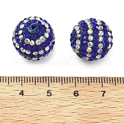 ストライプ柄ポリマークレイラインストーンビーズ  ラウンド  ディスコボールビーズ  サファイア  16x15.5mm  穴：1.5mm&nbsp;CLAY-NH0001-01J