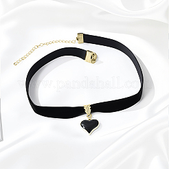 Alloy Enamel Heart Pendant Black Velvet Choker Necklaces for Women&nbsp;NJEW-WH20014-01B