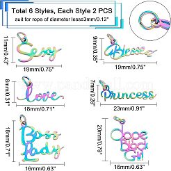 ワードテーマ 201 ステンレススチールペンダント  丸カン付き  言葉  虹色  7~20x16~23x1mm  穴：3mm  12個/箱&nbsp;STAS-UN0013-54