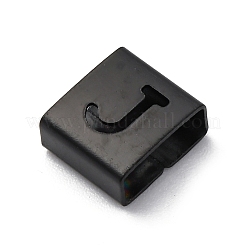 イオンプレーティング（IP）304ステンレススチールスクエアスライドチャーム  ブラック  文字J  9x8x4mm  穴：3.5x8.5mm&nbsp;STAS-L132-11J-B