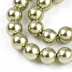 ベーキングペイントパール化ガラスパールビーズ連売り  ラウンド  黄緑  6mm  穴：0.8mm  約69~70個/連  15.75~15.94インチ（40~40.5cm）&nbsp;HY-N002-6mm-A07