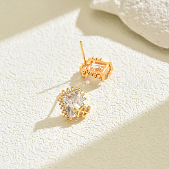 Brass Clear Cubic Zirconia Square Stud Earrings&nbsp;CO7467