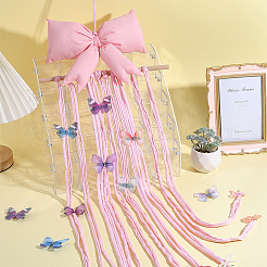 Polyester Bowknot & Wood Hair Clips Storage Hangers with Yarn&nbsp;AJEW-WH0596-944