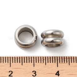 変色しない304ステンレススチールヨーロピアンビーズ  大穴ビーズ  溝付き柱  ステンレス鋼色  10x6mm  穴：6.5mm&nbsp;STAS-Z045-03P