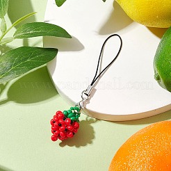 ガラスシードビーズ携帯ストラップ3個  苺  ファイヤーブリック  9.2cm  3個/セット&nbsp;HJEW-MZ00101-02